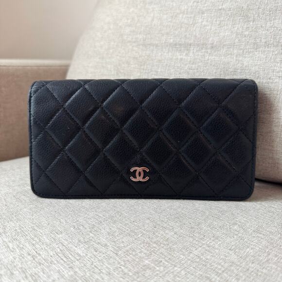 CHANEL Handbags - Chanel Black L Yen Wallet Caviar Quilted Lambskin Two Fold Long Continental